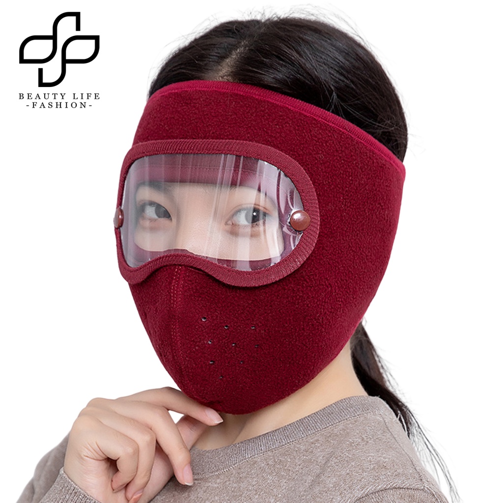 Beautylifefashion Mũ Đi Xe Đạp Màu Trơn Co Giãn Bảo Vệ Tai Kèm Kính Bảo Vệ Mặt Tháo Rời Được Dành Cho Nam Nữ 20