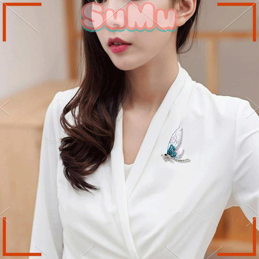 Sumu Trâm Cài Áo Hình Đôi Cánh Trong Suốt Bằng Hợp Kim Phong Cách Hàn Quốc Sang Trọng Cho Nữ