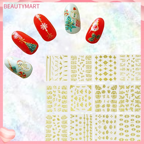 Set 12 Tấm Sticker Họa Tiết Bông Tuyết Giáng Sinh 3D Trang Trí Móng Nghệ Thuật DIY
