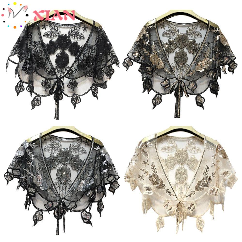 Xiantin Khăn Choàng Vải Tuyn Đính Kim Sa Tua Rua Phụ Kiện Đám Cưới Dành Cho Nữ