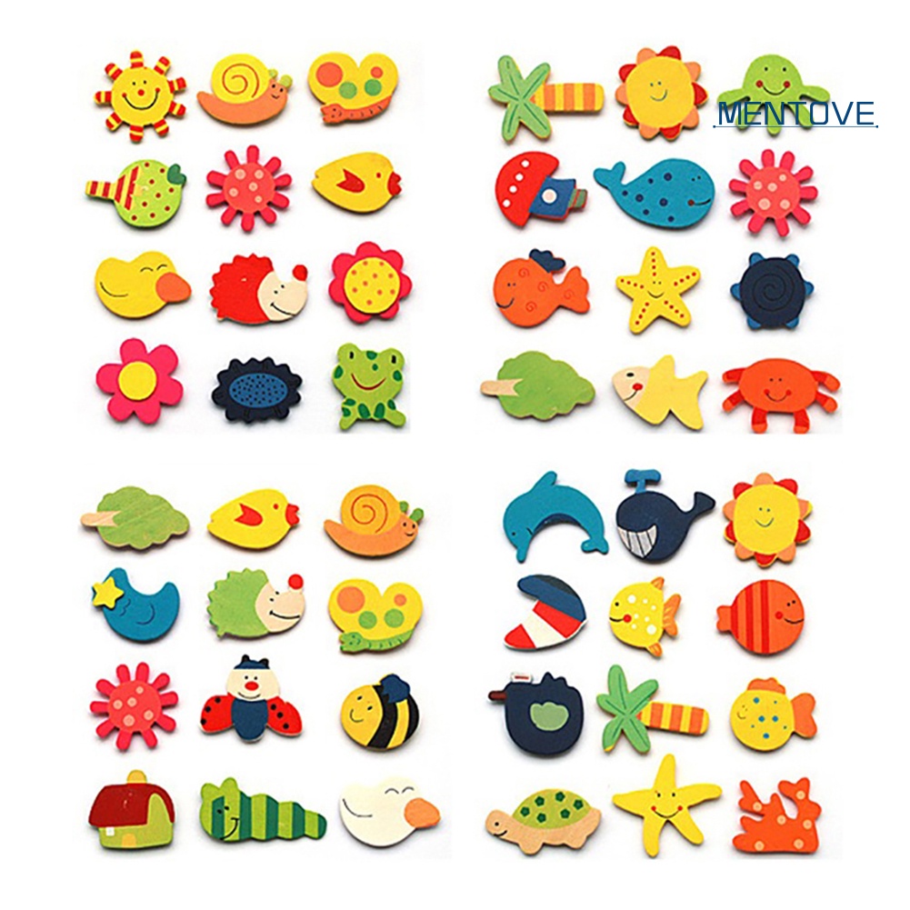 Set 12 Miếng Dán Tủ Lạnh Bằng Gỗ Hình Hoạt Hình Dễ Thương