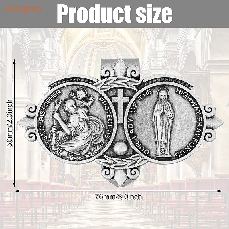[risingmp] St Christopher Medal Kẹp Tấm Chắn Kính Chắn Gió Xe Hơi Công Giáo