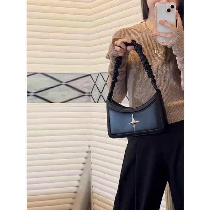 Ielgyfrench Túi Đen Đeo Vai Xếp Ly Ngôi Sao Phong Cách Ins Phổ Biến Cho Năm nay