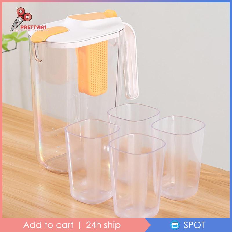 [Prettyia1] Bình Đựng Trà / Cà Phê Kín Khí Trong Suốt Kèm 4 Cốc