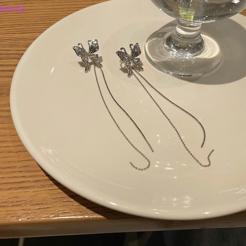 Khuyên Kẹp Vành Tai Dáng Dài Bằng Kim Loại Hình Bướm Phong Cách Punk Thời Trang Cho Nữ Mới