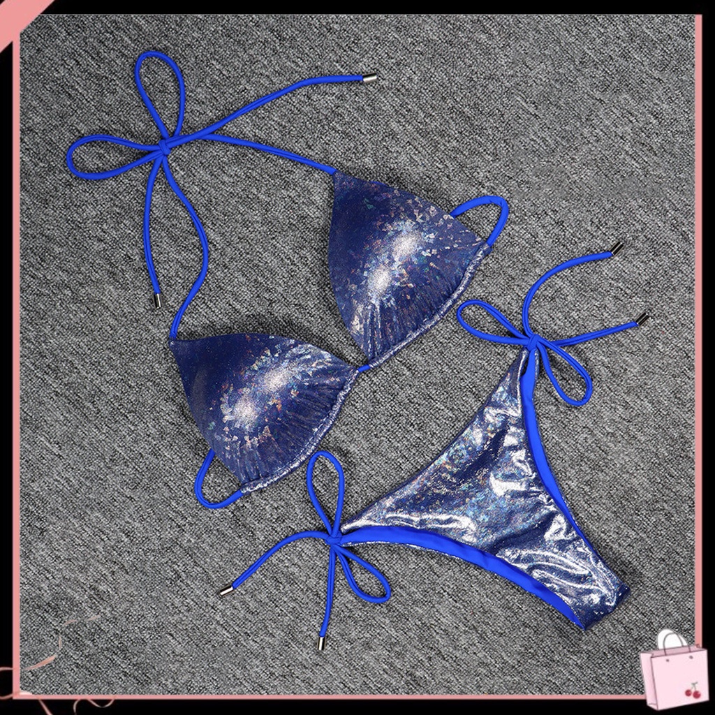 Bộ Đồ Bơi 2 Mảnh Hở Lưng Có Mút Đệm Màu Phản Quang Thời Trang Đi Biển Cho Nữ