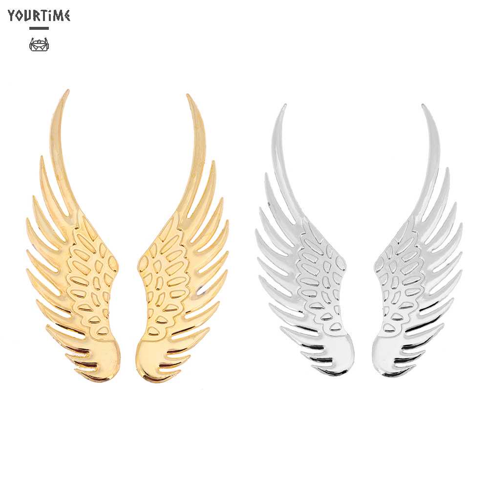 1 Cặp Miếng Dán Trang Trí Xe Hơi Họa Tiết Đôi Cánh 3D Bằng Kim Loại Cứng