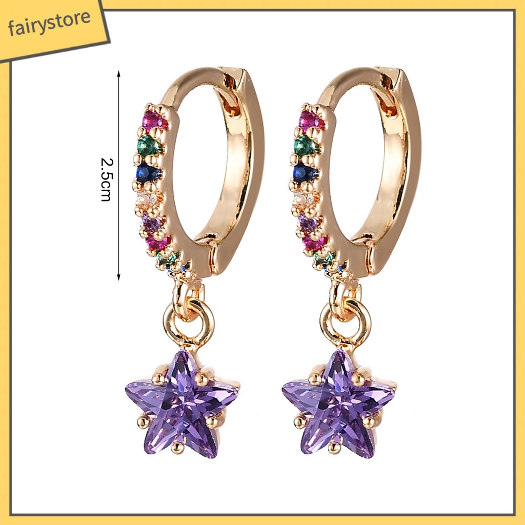 1 Đôi Bông Tai Hình Ngôi Sao Đính Đá Zircon Nhiều Màu Dành Cho Nữ