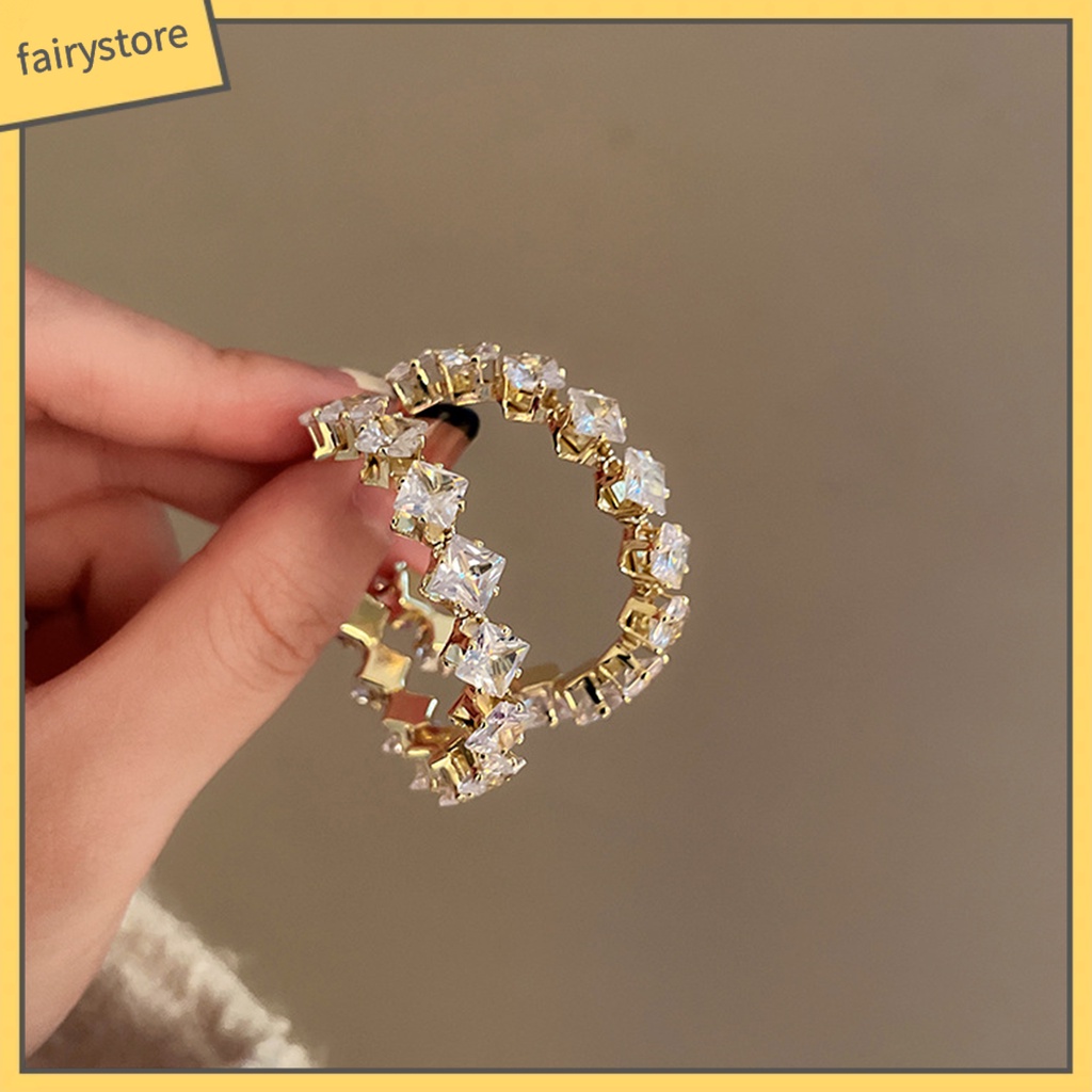 1 Đôi Bông Tai Tròn Đính Đá Lấp Lánh Sang Trọng Dành Cho Nữ