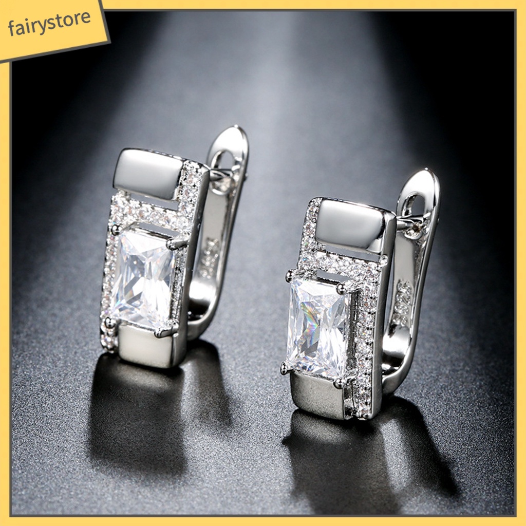 1 Đôi Bông Tai Đính Đá Hình Vuông Phong Cách Hàn Quốc Thời Trang