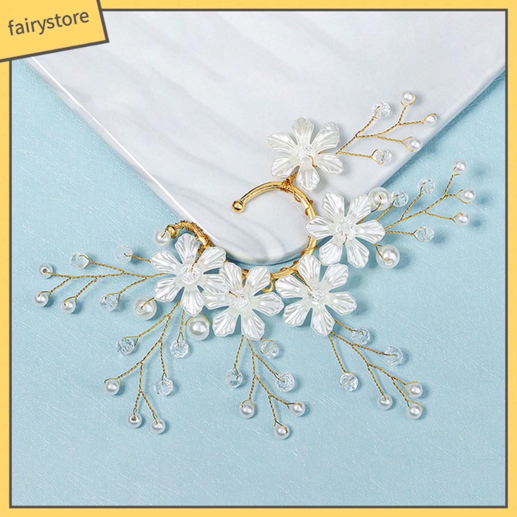 [FRO] Khuyên Tai Kẹp Vành Tai Không Xỏ Lỗ Đính Đá Ngọc Trai Giả Hình Bông Hoa Thủ Công Trang Sức Cô Dâu Không C