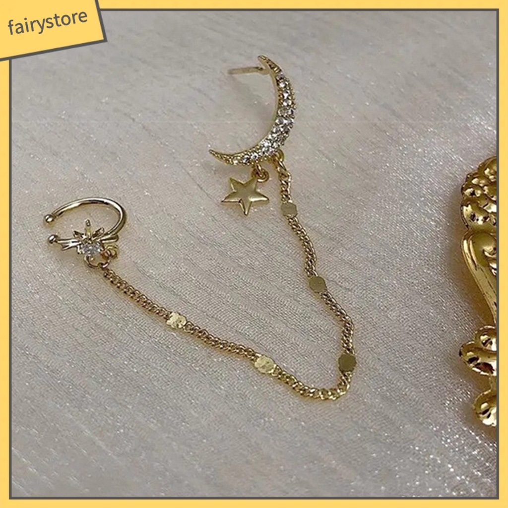 1 Bông Tai Hình Mặt Trăng Đính Đá Lấp Lánh Dễ Phối Đồ Dành Cho Nữ