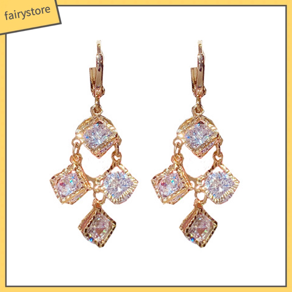 1 Đôi Bông Tai Hình Vuông Đính Đá Lấp Lánh Dành Cho Nữ