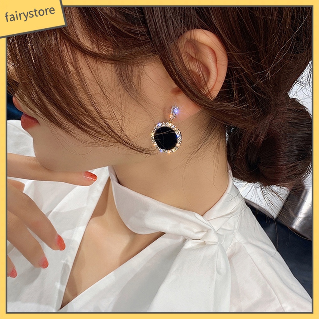 [FRO] 1 Đôi Bông Tai Xỏ Lỗ Tròn Mạ Bạc Đính Đá Sáng Lấp Lánh Trang Trí Mắt Bắt Mắt