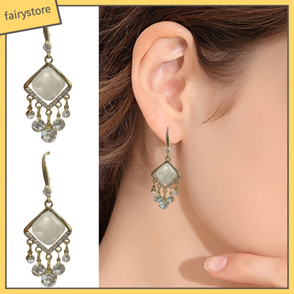 1 Đôi Bông Tai Dáng Dài Đính Đá Lấp Lánh Phong Cách Bohemia