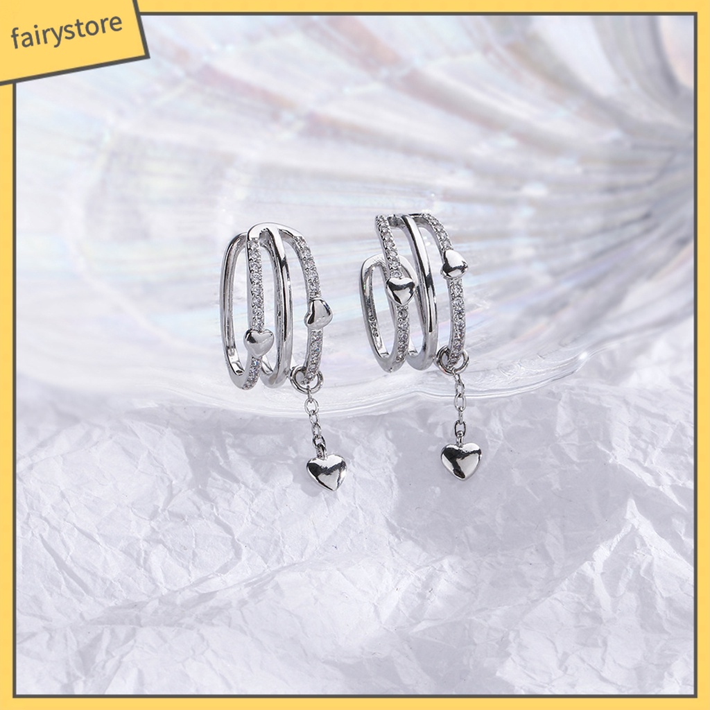 1 Khuyên Kẹp Vành Tai Nhiều Lớp Không Cần Khoan Lỗ Hình Trái Tim Đính Đá Thời Trang