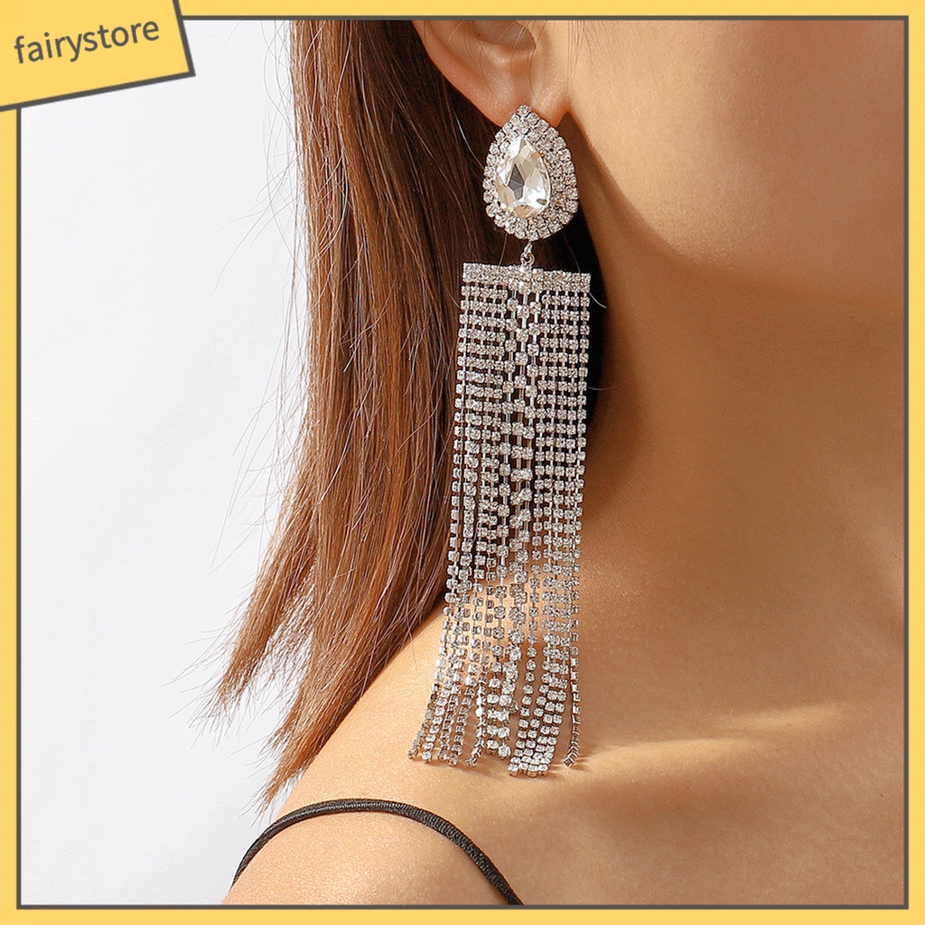 1 Đôi Bông Tai Hình Giọt Nước Dáng Dài Đính Pha Lê Giả Thời Trang