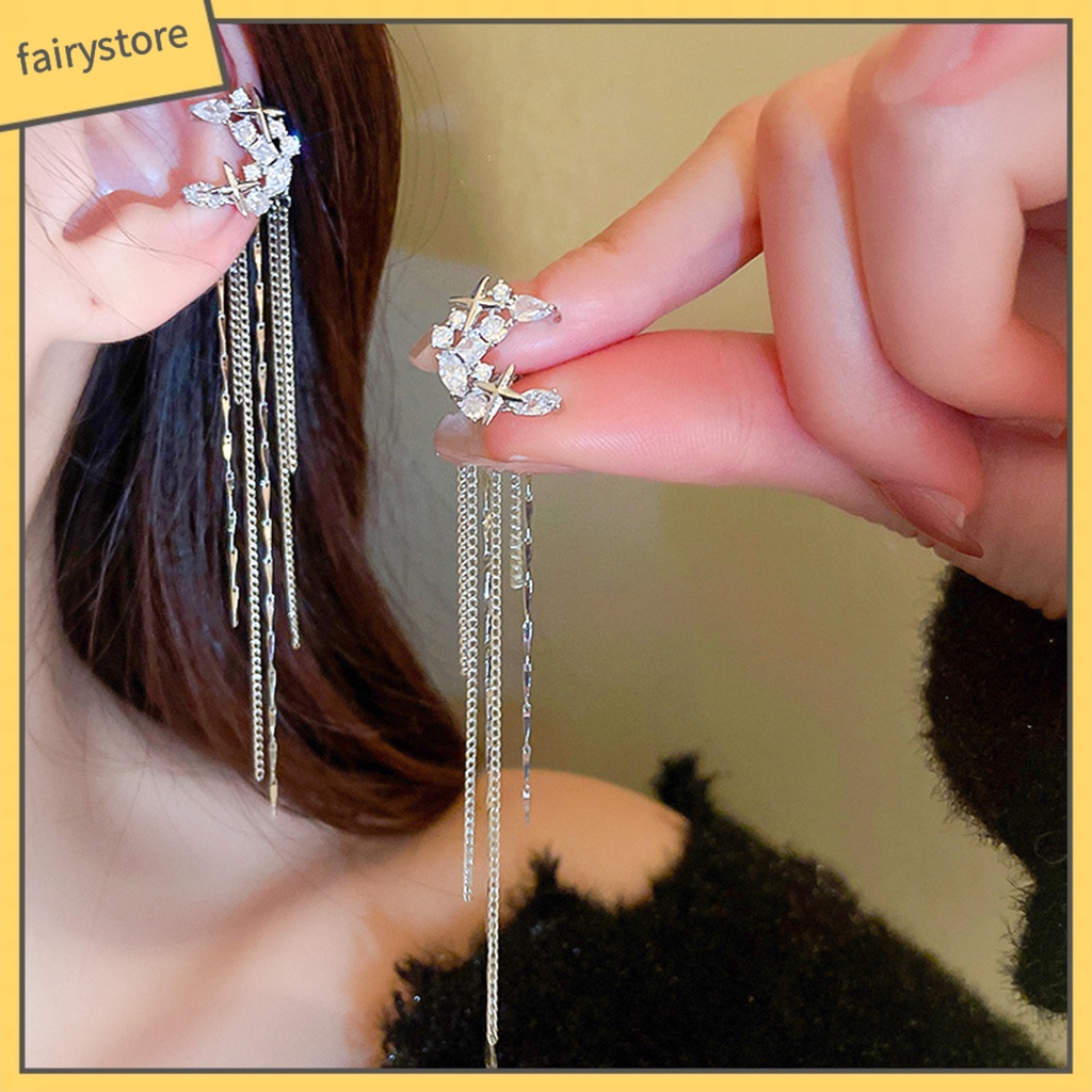 1 Cặp Khuyên Tai Dáng Dài Hình Học Đính Đá Zircon Sang Trọng Cho Nữ