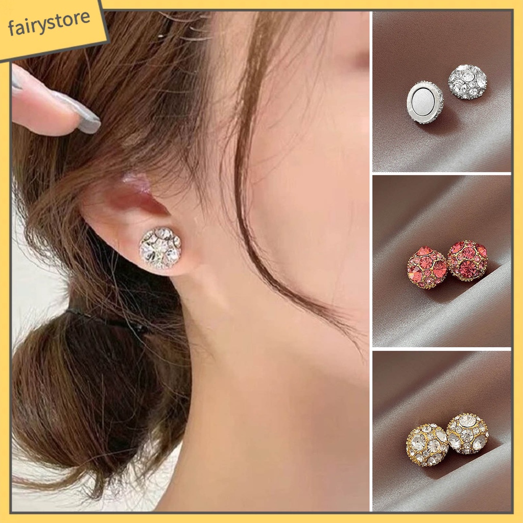 1 Đôi Bông Tai Đính Đá Giả Hình Khối Không Cần Xỏ Lỗ