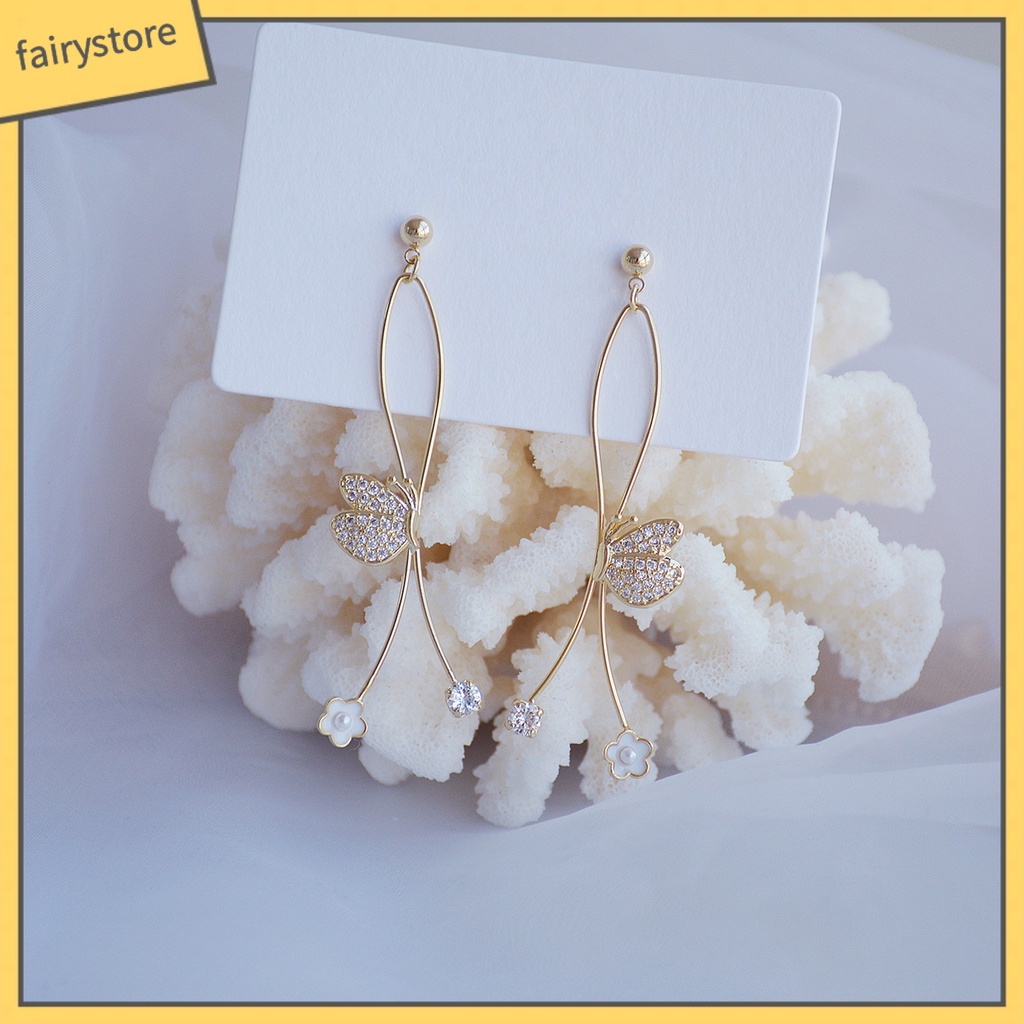 1 Đôi Bông Tai Nữ Đính Đá Ngọc Trai Nhân Tạo Hình Bướm / Chữ Thập Thời Trang