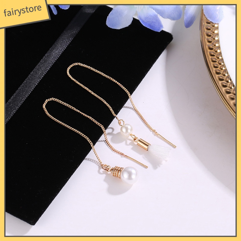 Bông Tai Dài Đính Ngọc Trai Giả Thời Trang Dành Cho Nữ