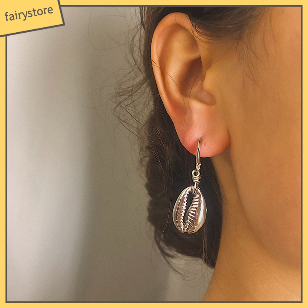 Bông Tai Dạng Vòng Hình Vỏ Sò / Hoa Hồng / Ngôi Sao / Mặt Trăng Dành Cho Nữ