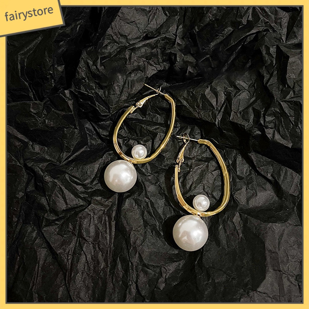 1 Đôi Bông Tai Tròn Lớn Đính Ngọc Trai Nhân Tạo Dành Cho Nữ