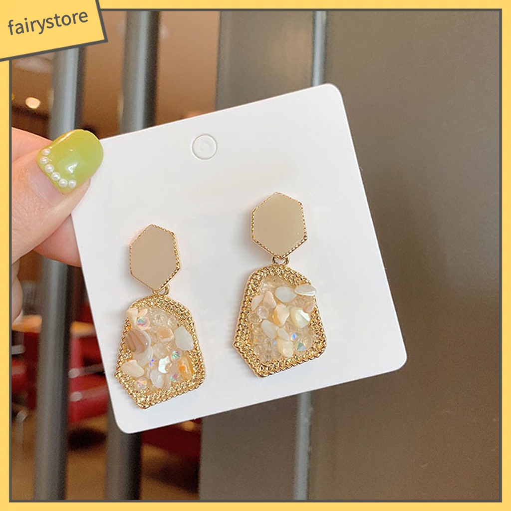 Khuyên Tai Dáng Dài Đính Đá Tự Nhiên Phong Cách Retro Thanh Lịch