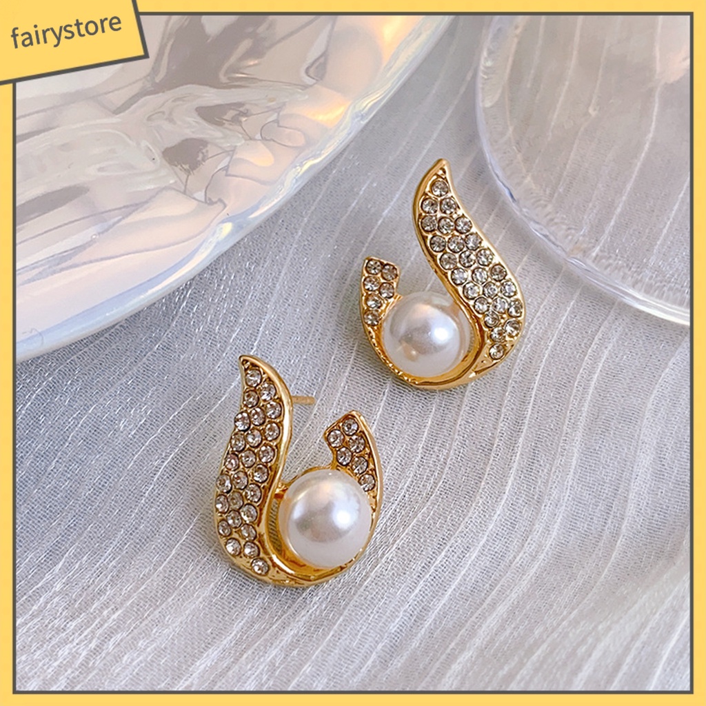 [FRO] 1 Cặp Bông Tai Hình Giọt Nước Đính Ngọc Trai Giả Mạ Điện Trang Trí Bắt Mắt Sang Trọng Không Dễ Rỉ Sét