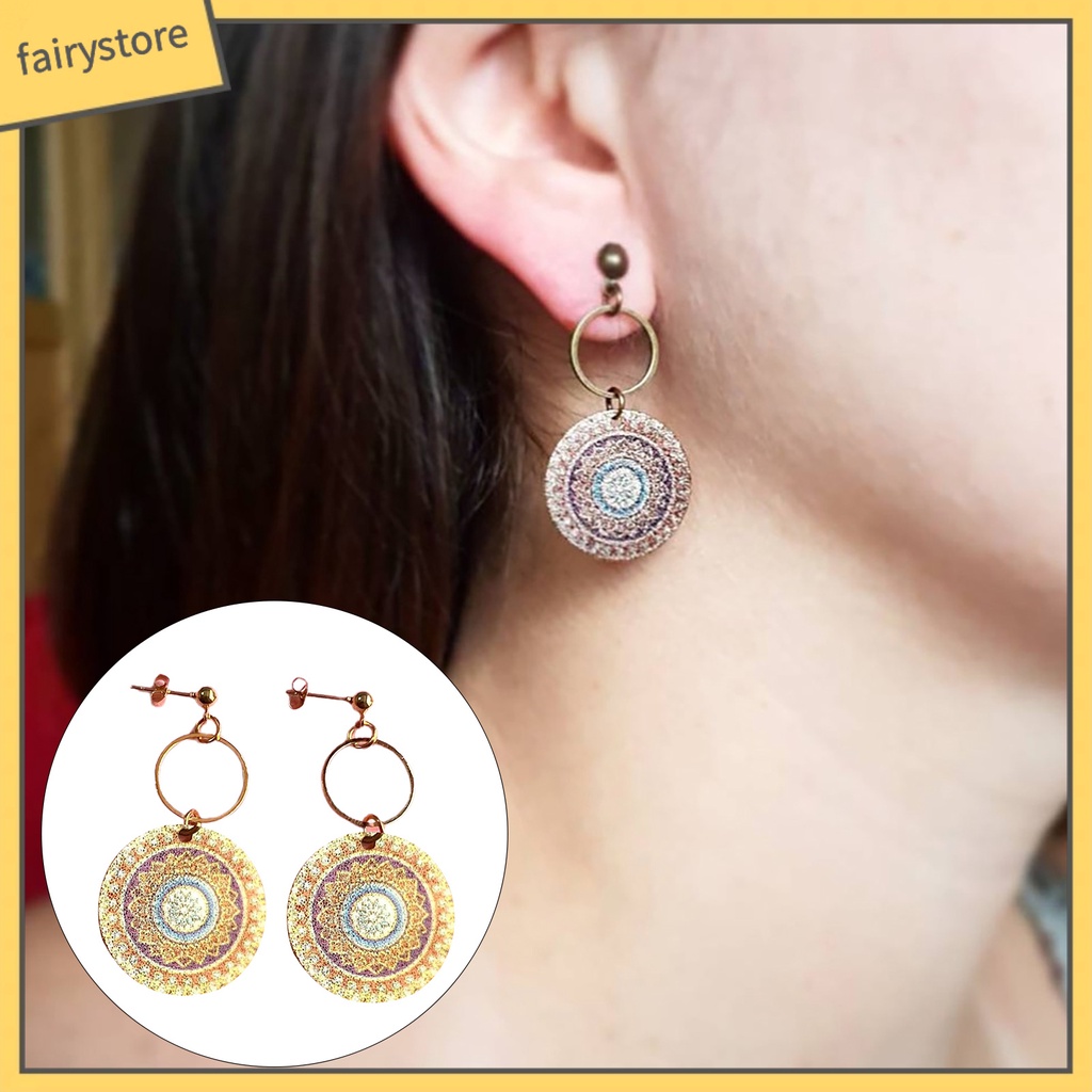 1 Đôi Bông Tai Hình Tròn Mạ Điện Họa Tiết Hình Học Phong Cách Vintage Dành Cho Nữ