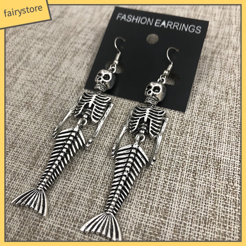 1 Đôi Bông Tai Hình Đầu Lâu Bằng Hợp Kim Phong Cách Halloween Dành Cho Nữ