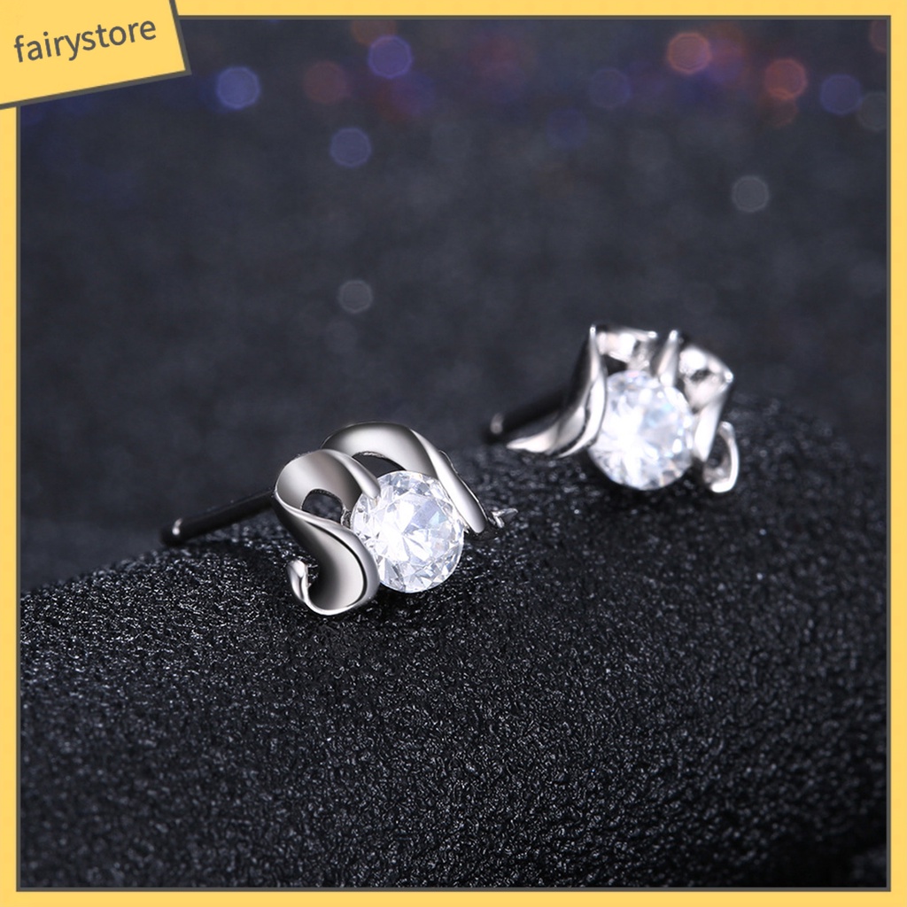 1 Đôi Bông Tai Mạ Bạc 925 Hình Chữ M Đính Đá Zircon Đơn Giản