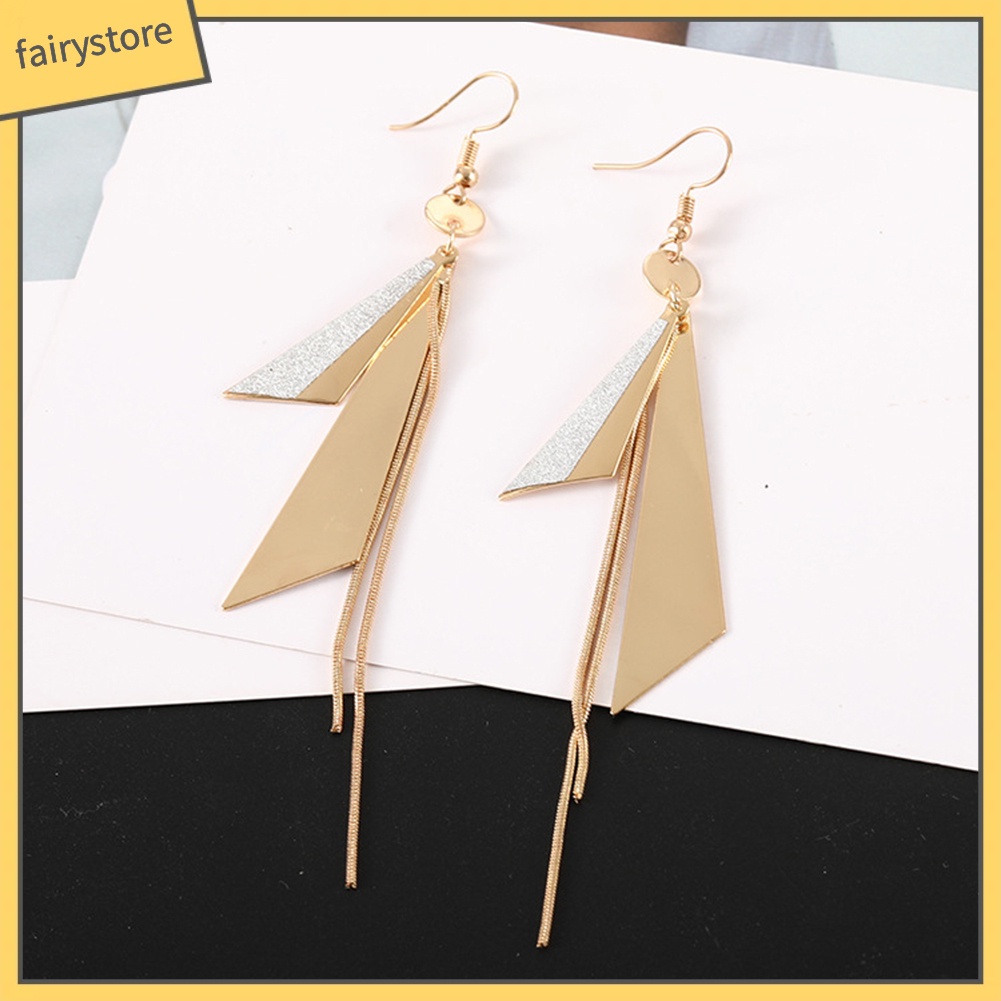 Bông Tai Hình Tam Giác Dạng Móc Phối Tua Rua Dài Thời Trang Dự Tiệc Cho Nữ