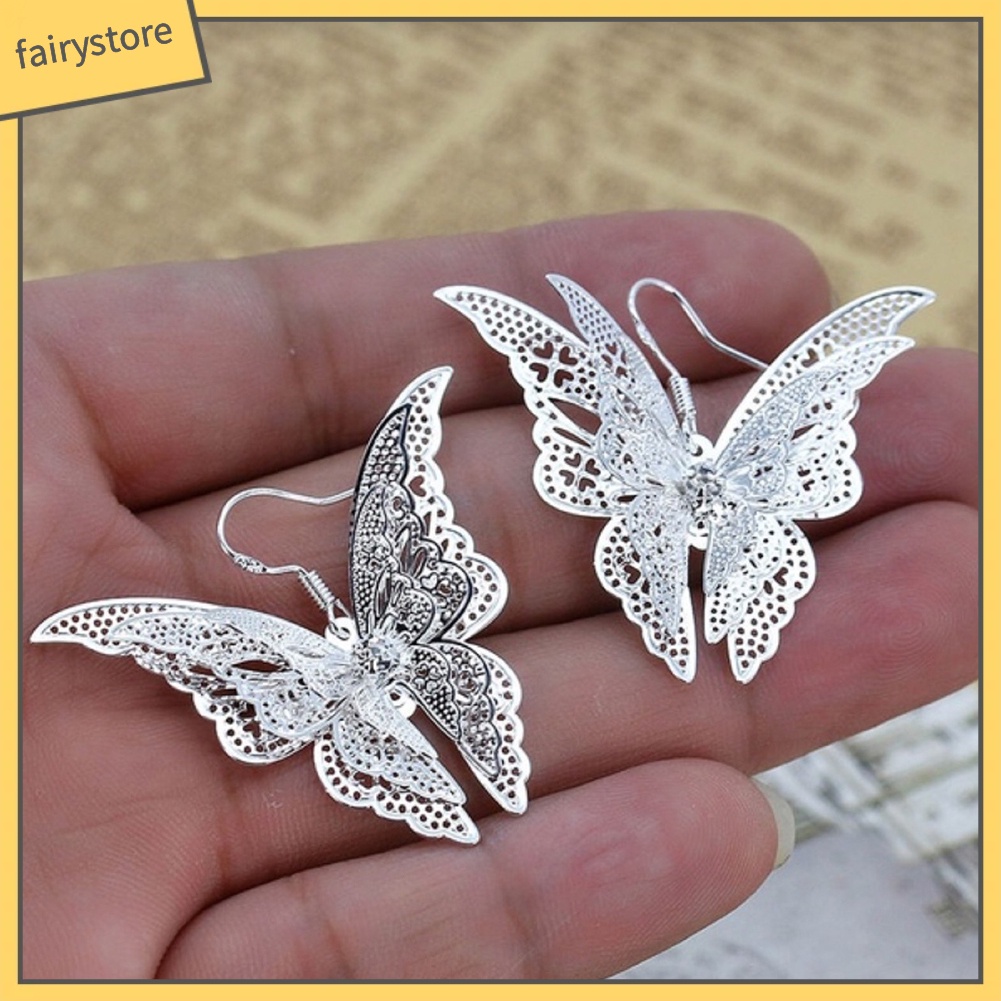 Bông Tai Hình Bướm Rỗng Đính Đá Zircon Phong Cách Vintage Dành Cho Nữ