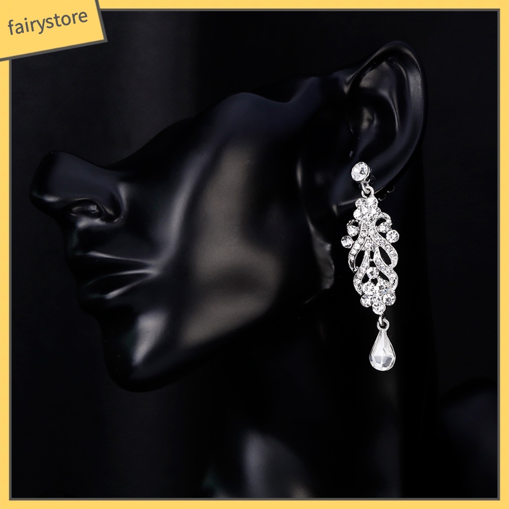 Bông Tai Dáng Dài Hình Hoa Đính Đá Lấp Lánh Cho Cô Dâu