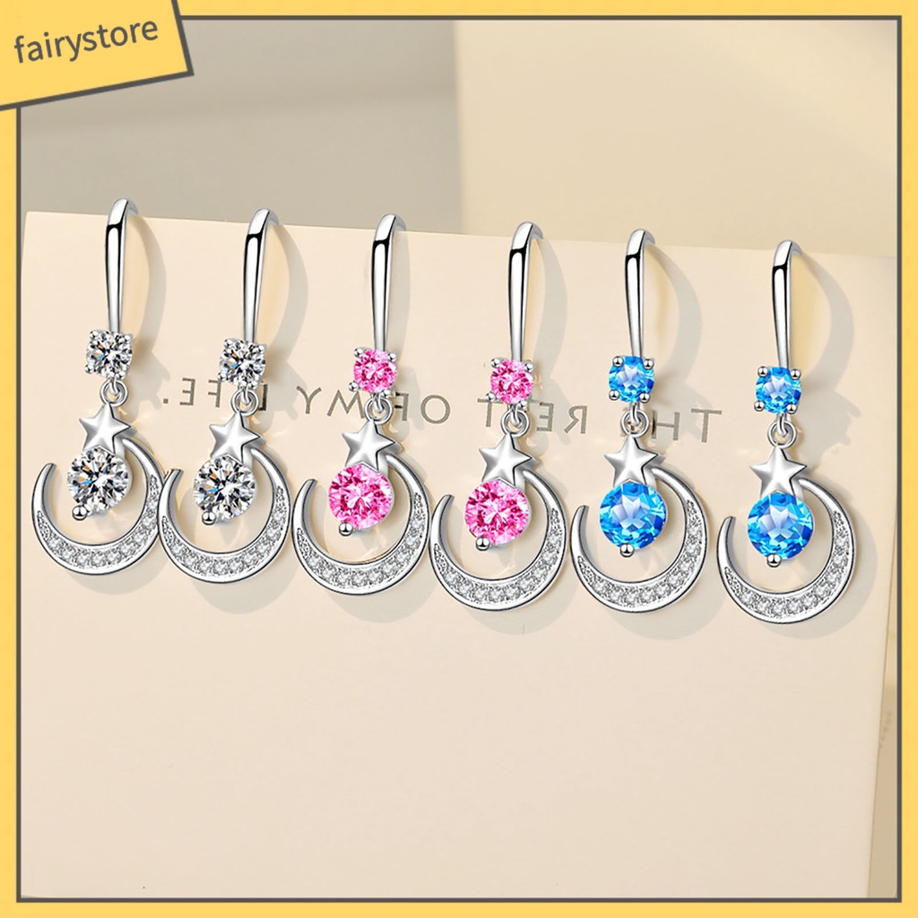 1 Đôi Bông Tai Hình Mặt Trăng Đính Đá Bằng Đồng Trang Nhã