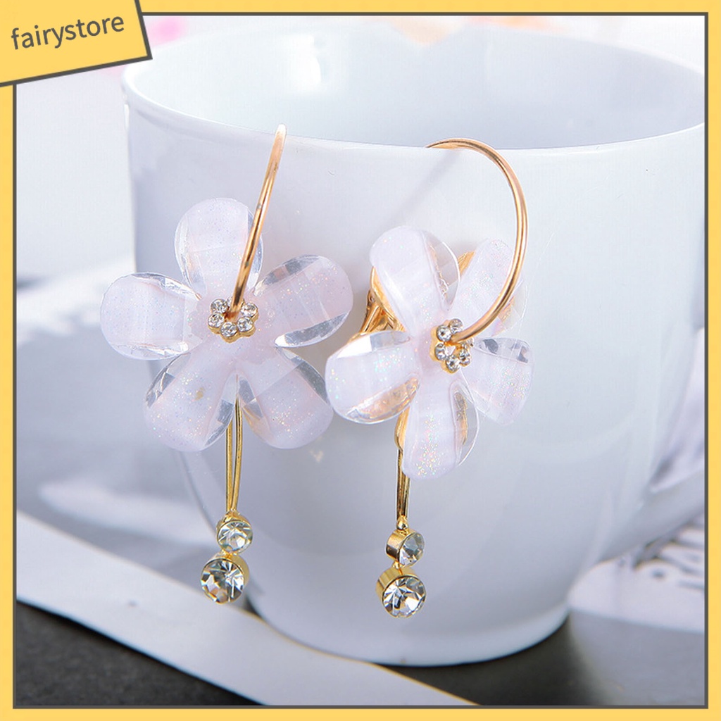 1 Đôi Bông Tai Dáng Dài Hình Hoa Đính Đá Thời Trang Cho Nữ