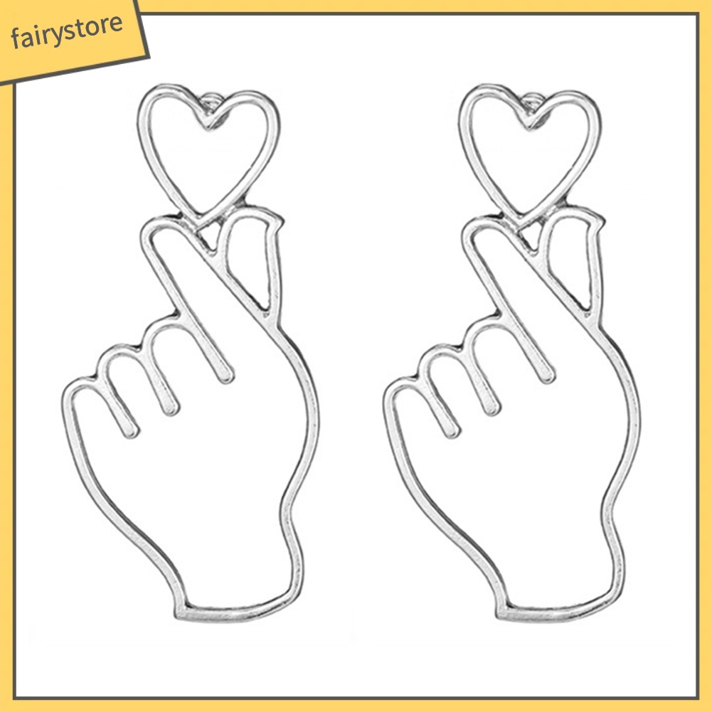 Bông Tai Hình Trái Tim Và Cử Chỉ Bằng Ngón Tay Thời Trang Dành Cho Nữ