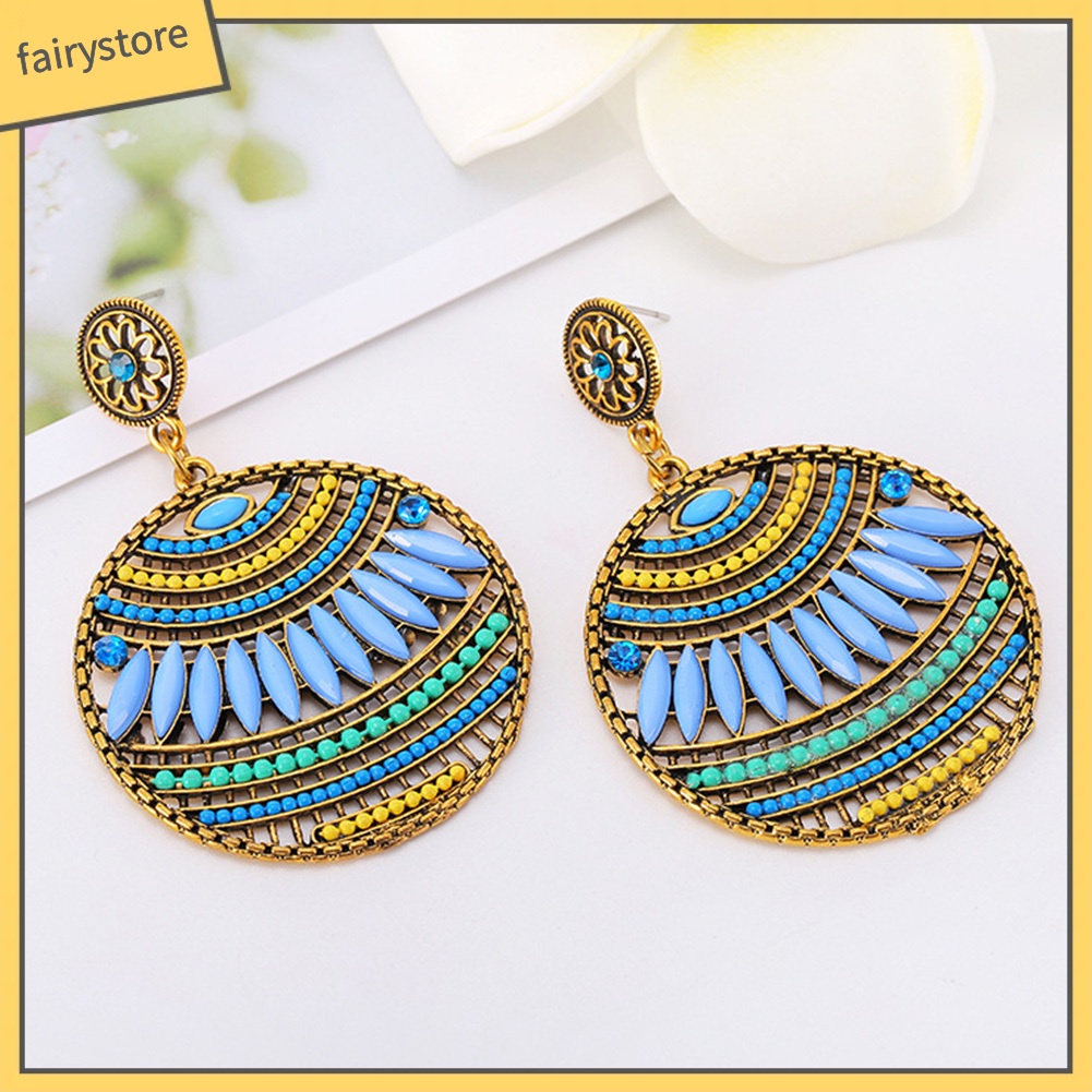 Bông Tai Dạng Xỏ Hạt Tròn Rỗng Phong Cách Bohemian Thời Trang Cho Nữ