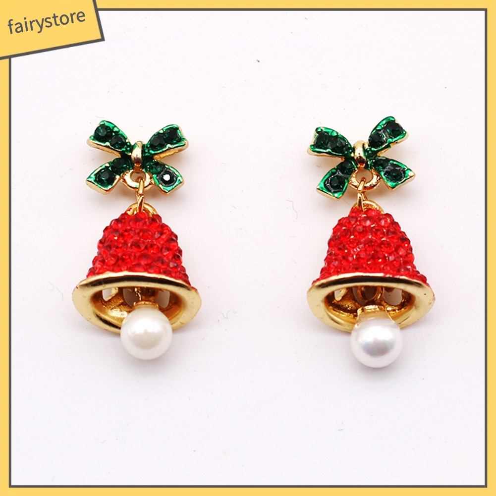 Bông Tai Hình Chuông Gió / Nơ Đính Đá / Ngọc Trai Giả Thời Trang Giáng Sinh Cho Nữ