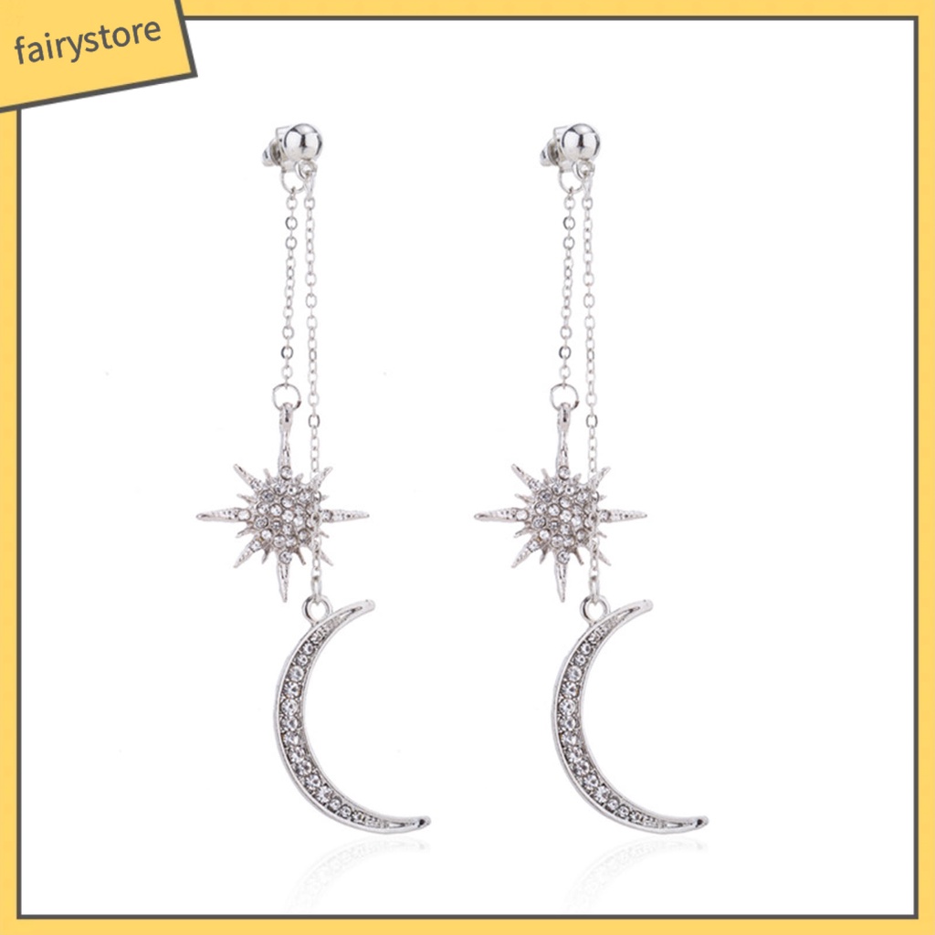 1 Đôi Bông Tai Hình Mặt Trăng Ngôi Sao Đính Đá Lấp Lánh Thời Trang