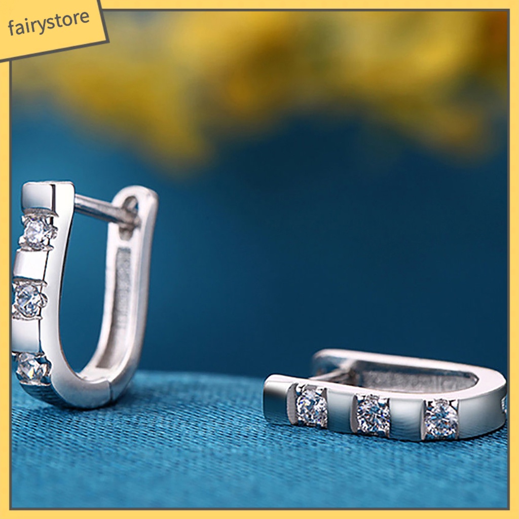 1 Đôi Bông Tai Chữ U Đính Đá Thời Trang Dành Cho Nữ