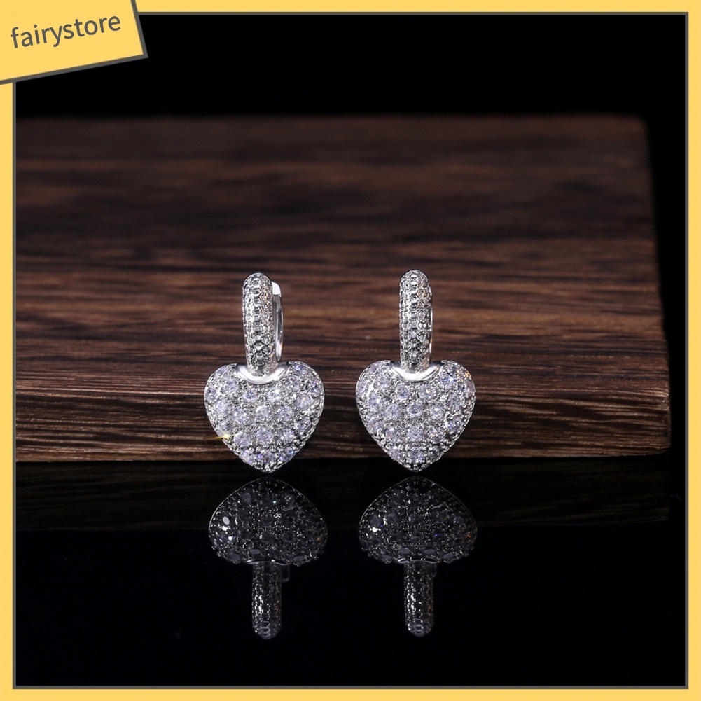 Bông Tai Hình Trái Tim Đính Đá Thời Trang Dành Cho Nữ