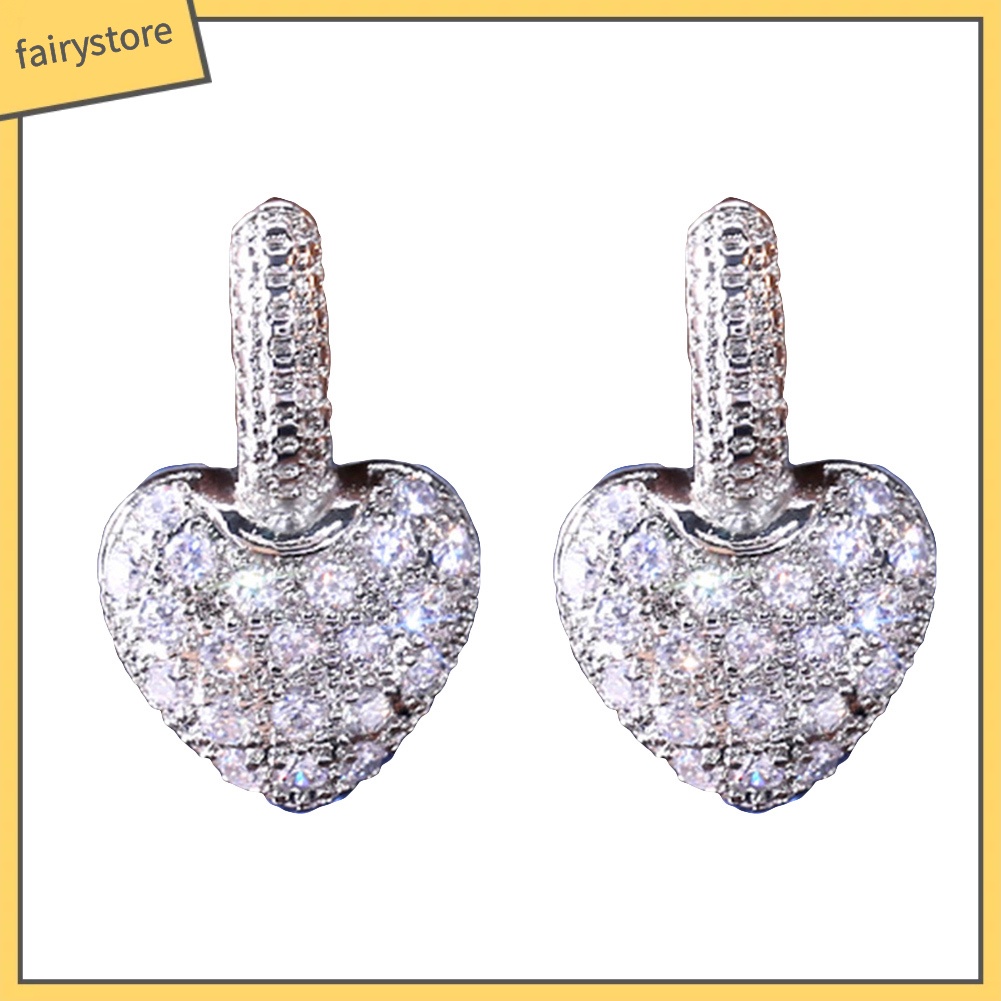 Bông Tai Hình Trái Tim Đính Đá Thời Trang Dành Cho Nữ