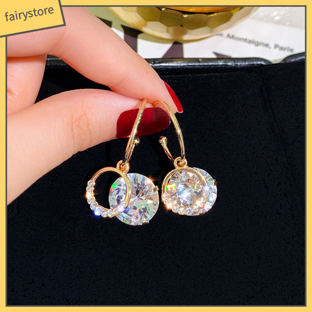 Bông Tai Hình Tròn Đính Đá Thanh Lịch Dành Cho Nữ