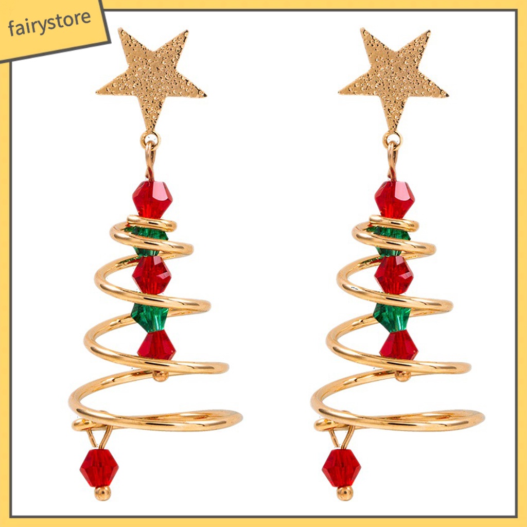 [FRO] 1 Đôi Bông Tai Hình Cây Thông Ngôi Sao Năm Cánh Mạ Màu Sắc Tương Phản Dành Cho Nữ