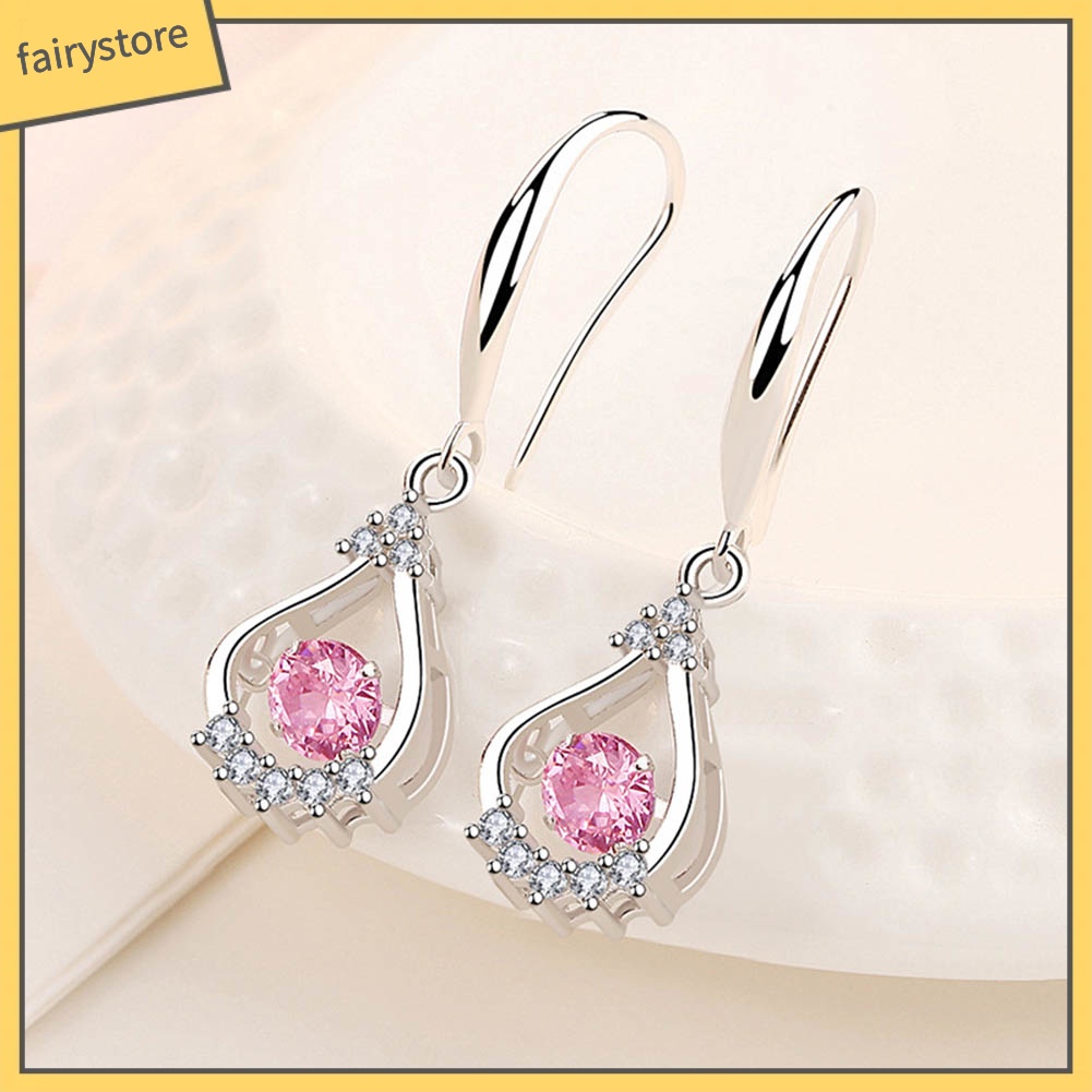 Bông Tai Dáng Dài Hình Giọt Nước Đính Đá Zircon Thời Trang Cho Nữ