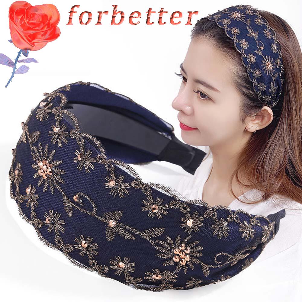 Băng Đô Cài Tóc Viền Rộng Phối Ren Hoa Phong Cách Hàn Quốc Cổ Điển Thời Trang