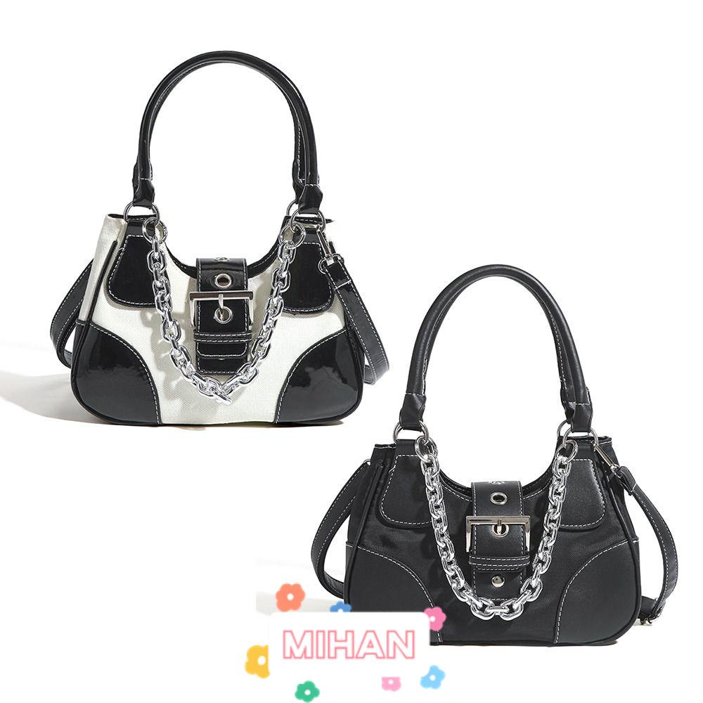 MIHAN1 Túi Canvas Kẹp Nách Phối Dây Xích Kim Loại Thời Trang Dành Cho Nữ