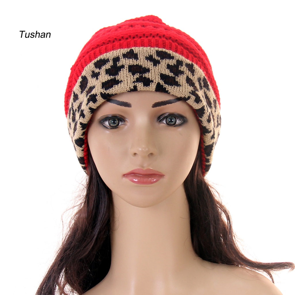 Mũ Beanie Dệt Kim Dày Dặn In Họa Tiết Da Báo Trọng Lượng Nhẹ Thời Trang Thu Đông Cho Nữ